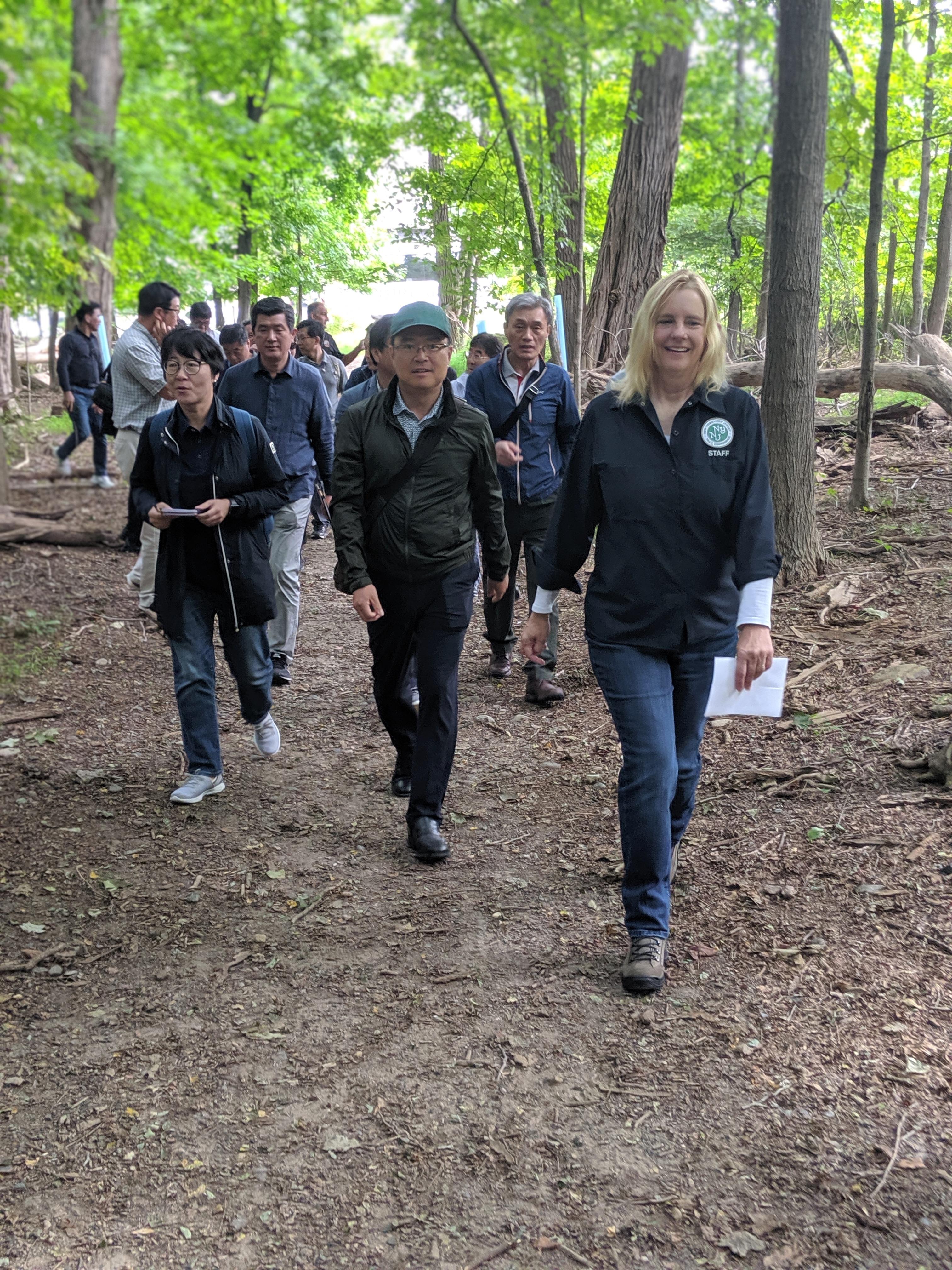Trail Conference Director of Land Stewardship Linda Rohleder gives tour to Korea Forest Service. Photo by Tori Finn.