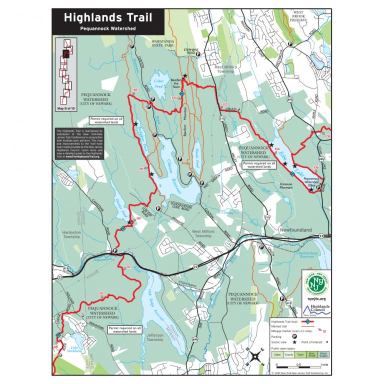 Highlands Trail in New Jersey Map