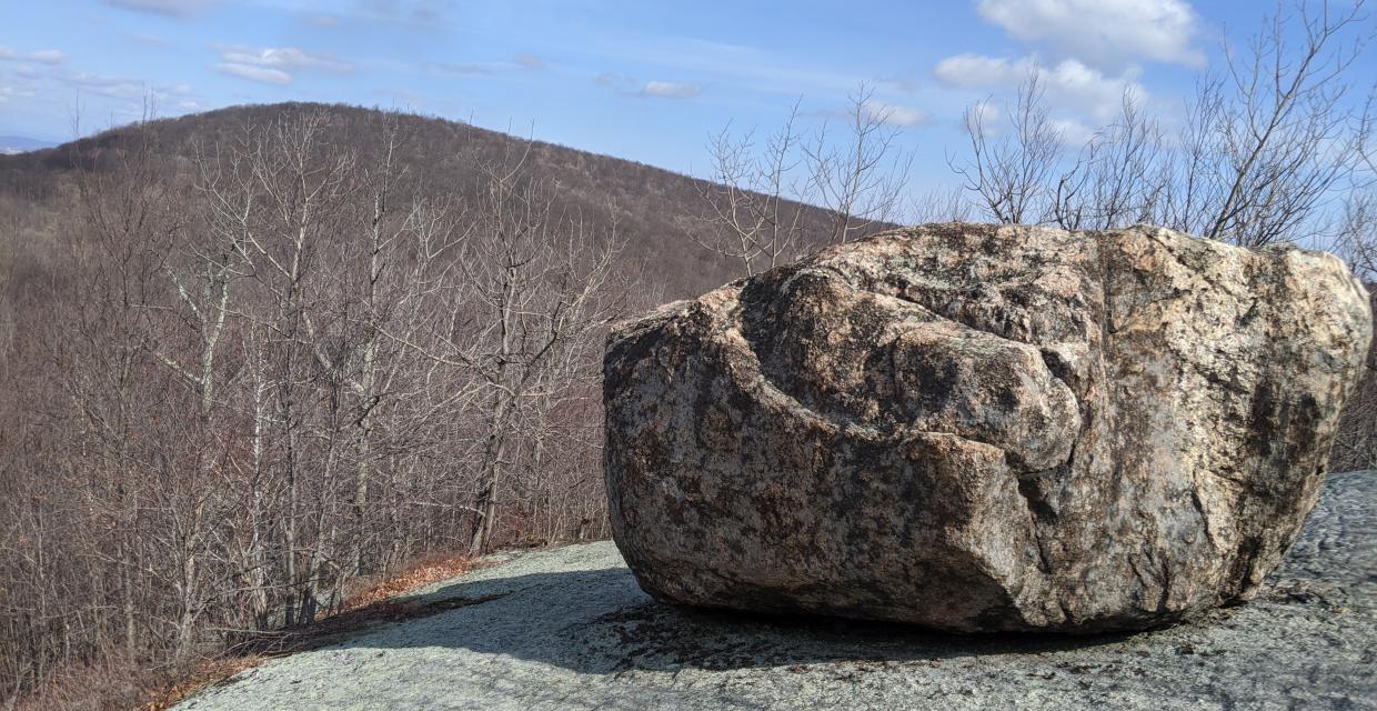 Jupiter's Boulder on the Scenic Trail in Black Rock Forest. Photo credit: Amber Ray