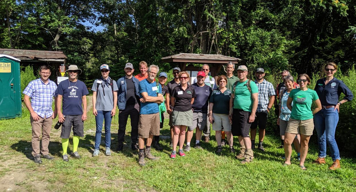 Agency partners, leaders in the hiking, mountain biking, and equestrian communities, and the Trail Conference met at a Trail Chat in August 2019.