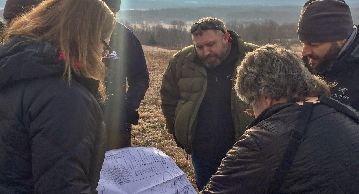 Partners discuss the Appalachian Trail Reroute through the Wallkill National Wildlife Refuge. Photo by Peter Dolan.