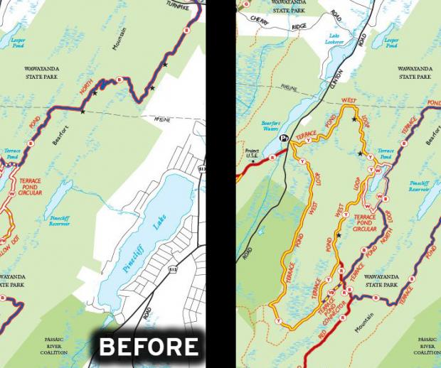 Terrace Pond Reblazing Before and After Map. Map by Jeremy Apgar.