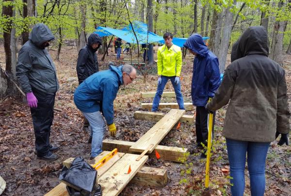 Volunteers building the South Mountain Connector Trail on the Lenape Trail. Photo by Dennis Percher.