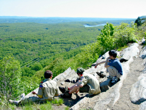Boy Scouts take in the southeast-facing view from the intersection of the Rattlesnake Swamp Trail with the A.T. Photo by Daniel Chazin.