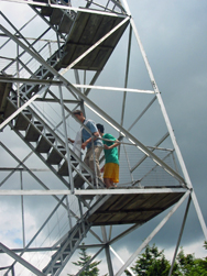 Hikers on the Hunter Mountain Fire Tower Steps. Photo by Daniel Chazin.