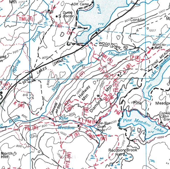 Snippet of 1977 Harriman-Bear Mountain Trails Map drawn by Don Derr