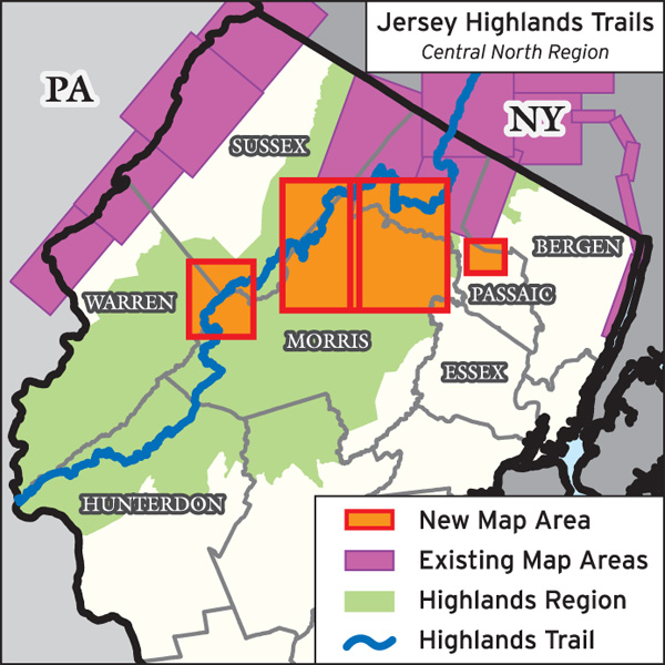 Jersey Highlands Trails: Central North Region - Map Set Coverage Area
