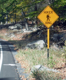 Hiker Crossing sign along Route 106 in Harriman State Park