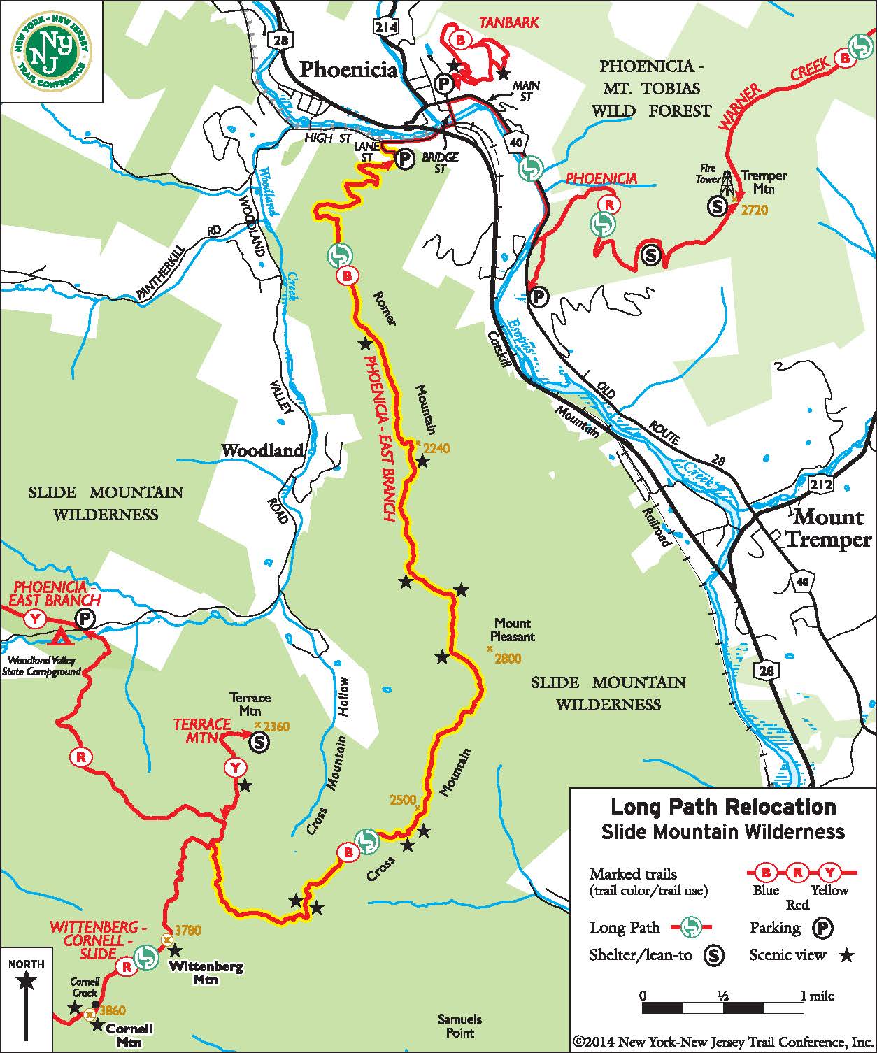 Simplified map of new Long Path in Catskills