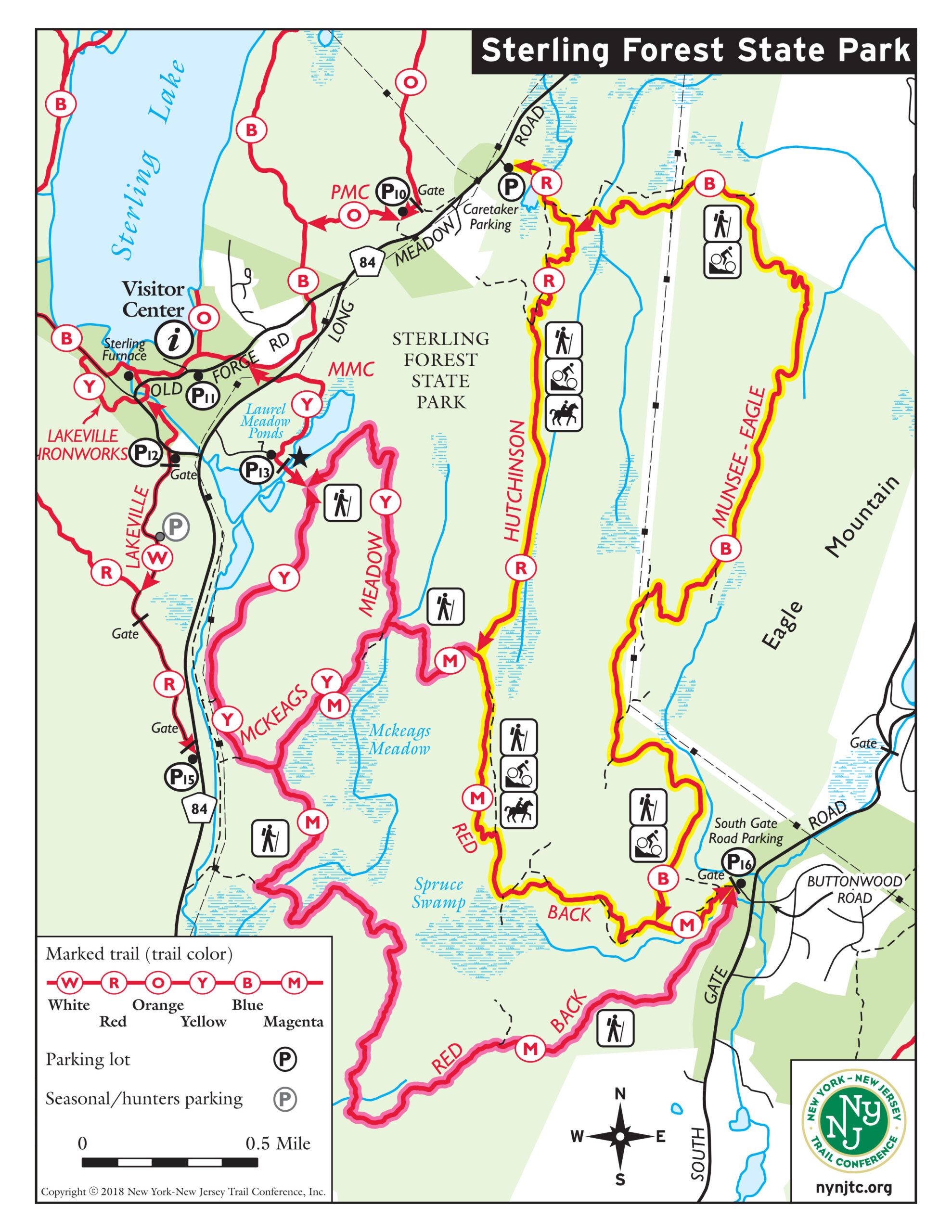 Sterling Forest State Park Hutchinson Munsee-Eagle Multi-use Trail Loop. Map by Jeremy Apgar. Sterling Forest State Park Hutchinson Munsee-Eagle Multi-use Trail Loop. Map by Jeremy Apgar.