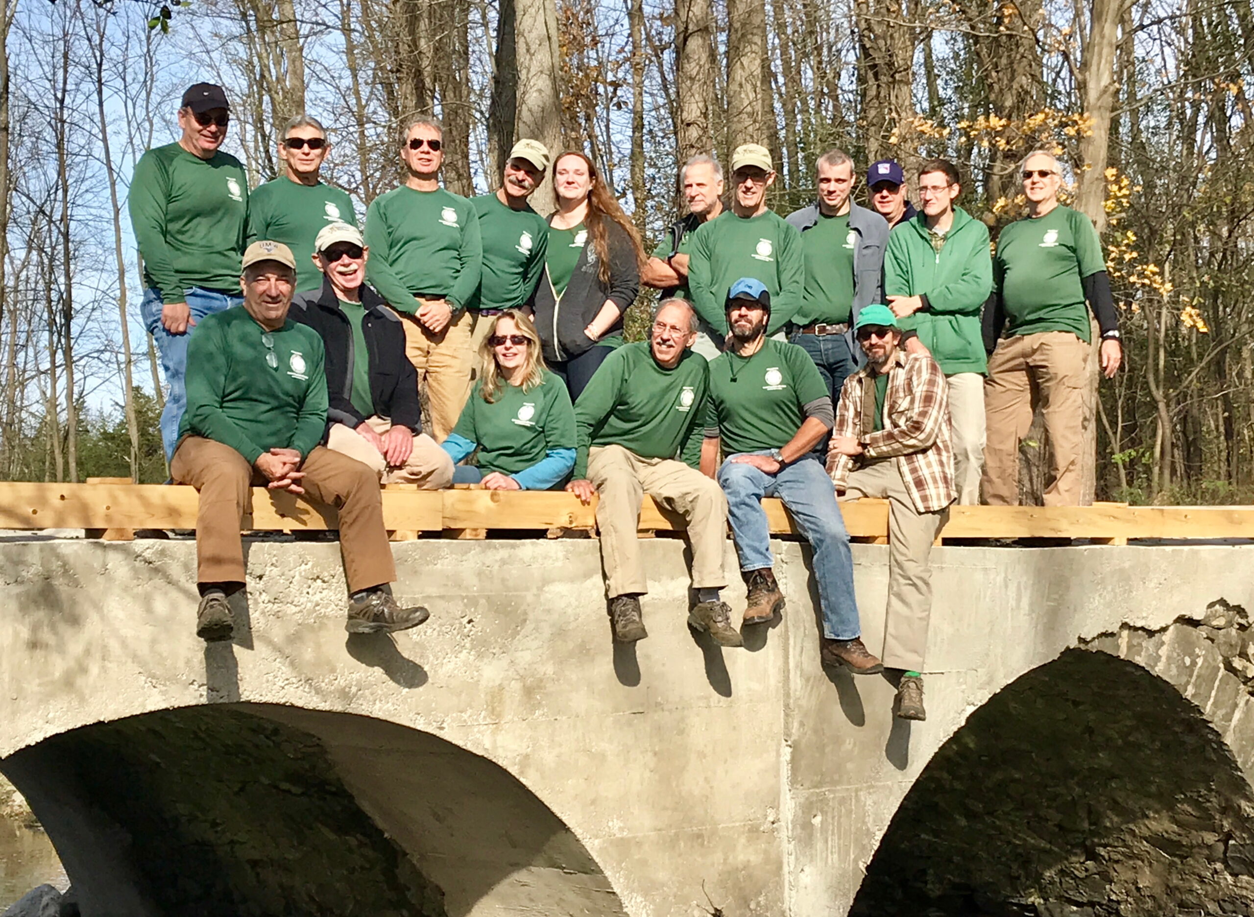 Long Distance Trails Crew celebrates the repaired Seely Brook Bridge in Goosepond Mountain State Park. Photo by Marty Costello. Long Distance Trails Crew celebrates the repaired Seely Brook Bridge in Goosepond Mountain State Park. Photo by Marty Costello.