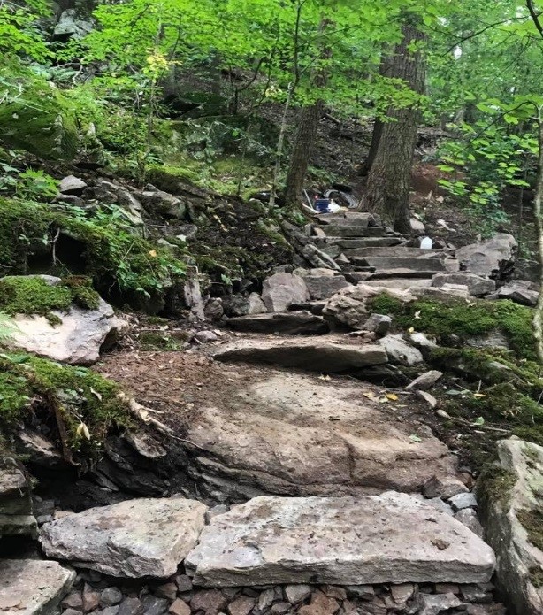 Trail building in the Catskill's Platte Clove Preserve. Photo by Samantha Hirt. Trail building in the Catskill's Platte Clove Preserve. Photo by Samantha Hirt.
