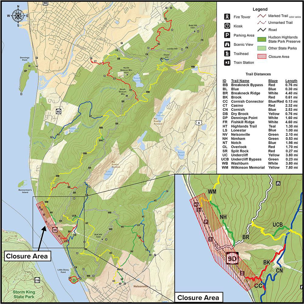 Breakneck Ridge and Wilkinson Memorial Trailhead Closures