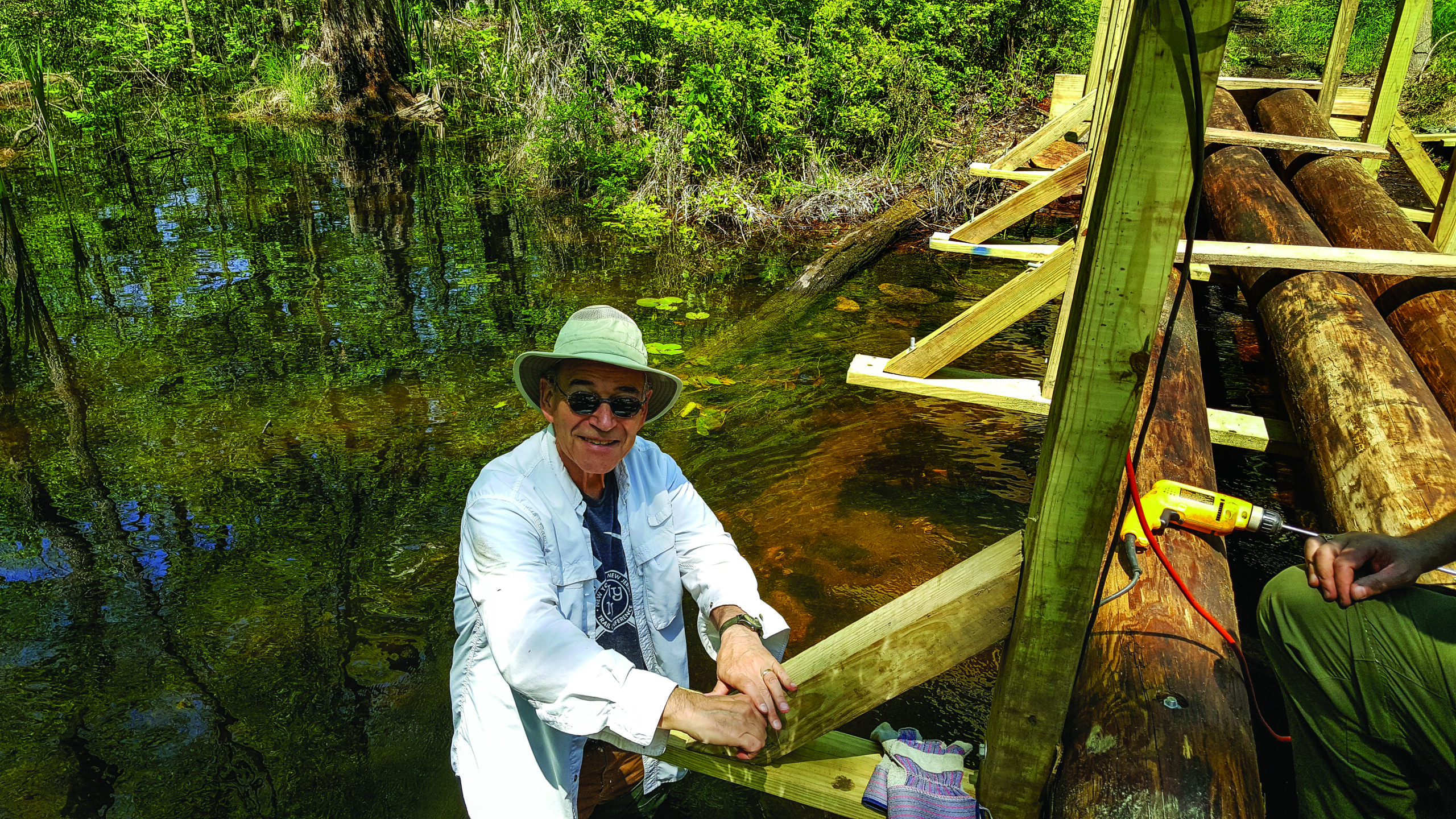 Trail Conference member Bob Gurian worked on the Crom Pond bridge. Photo credit: Jane Daniels.