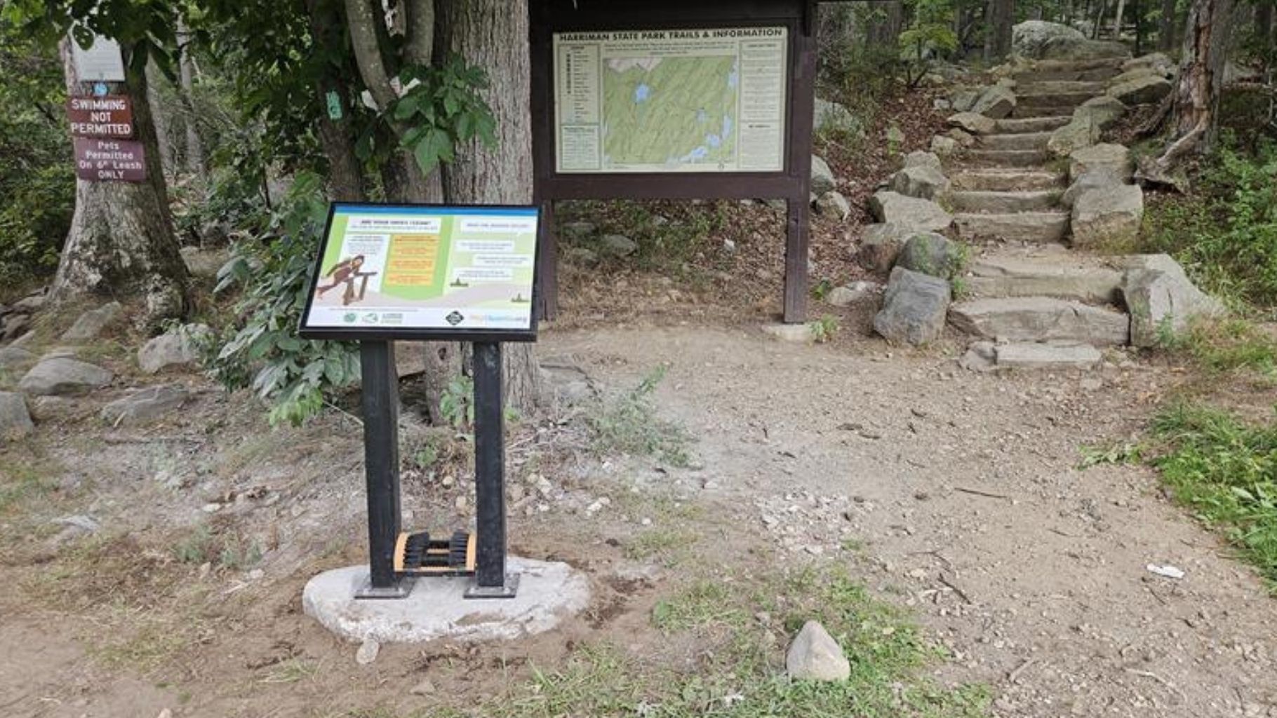 A boot brush station in Harriman State Park, installed by the New York-New Jersey Trail Conference